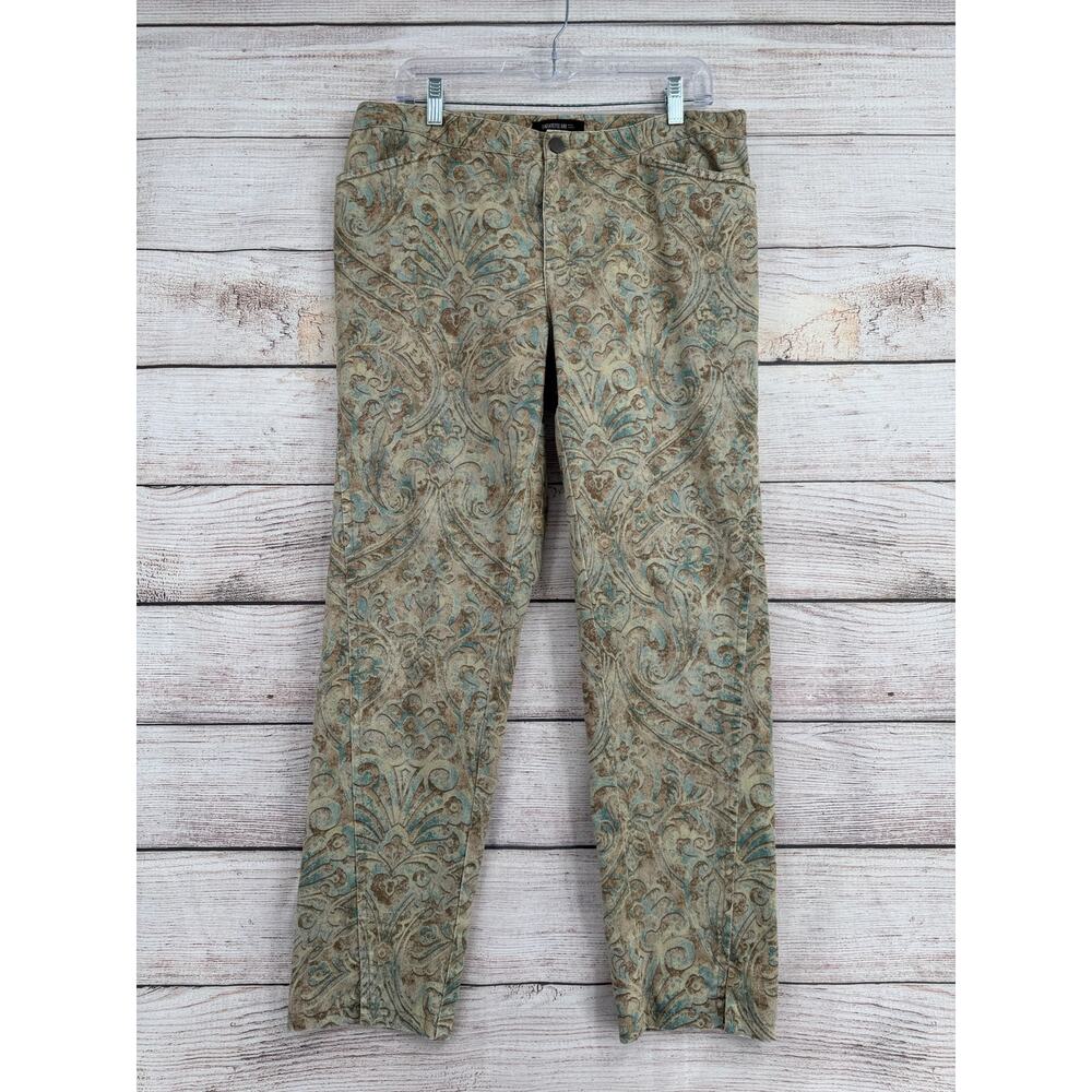 Lafayette 148 Paisley Print Stretch Tapered Jeans Womens 12 Blue Brown New York
